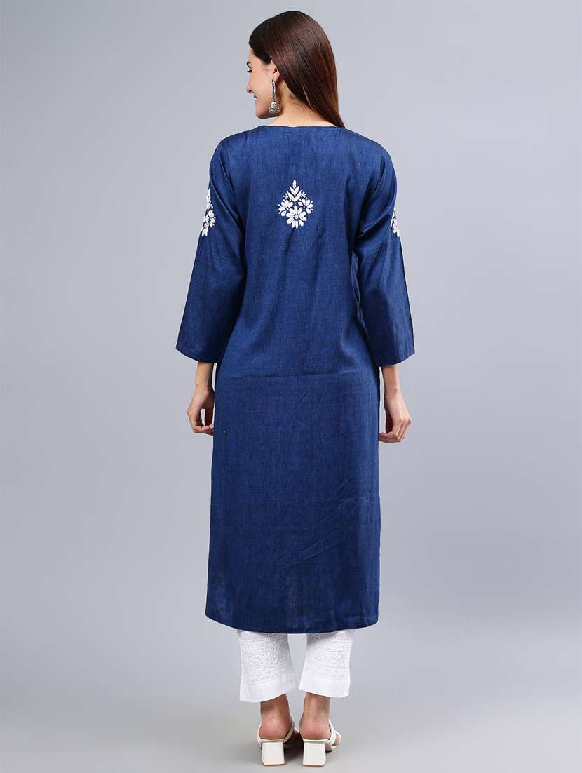 women three quarter sleeve chikankari kurta - 21450812 - Standard Image - 4