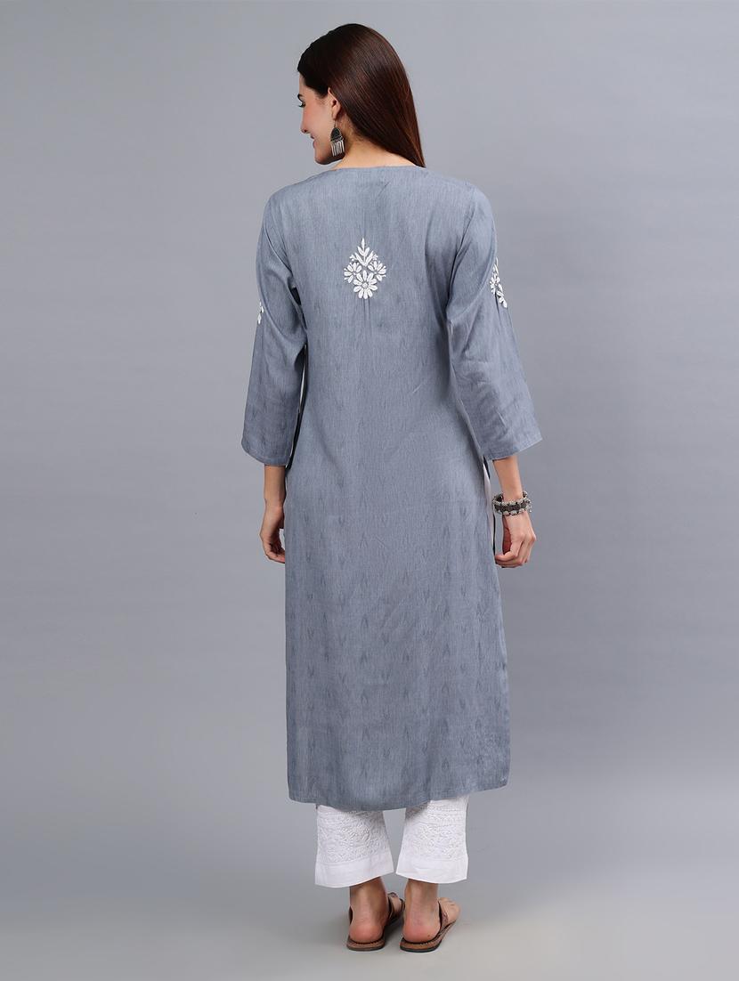 women three quarter sleeve chikankari kurta - 21450813 - Standard Image - 4