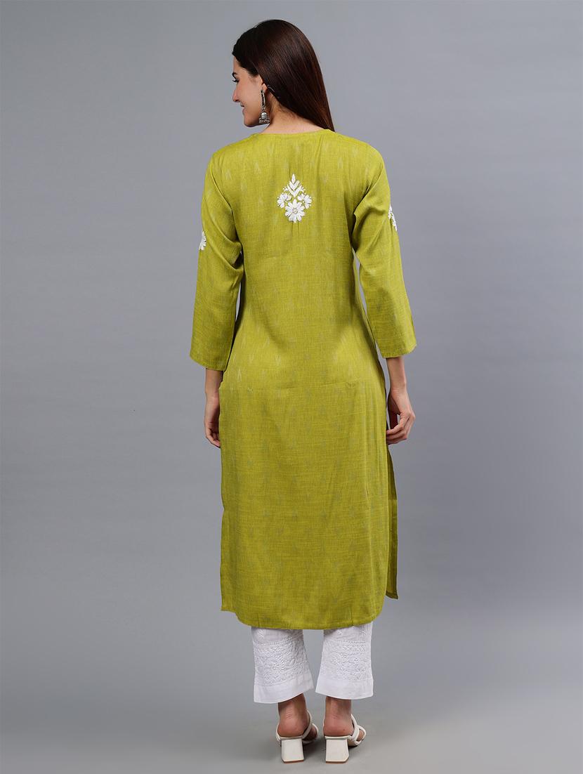 women three quarter sleeve chikankari kurta - 21450814 - Standard Image - 4