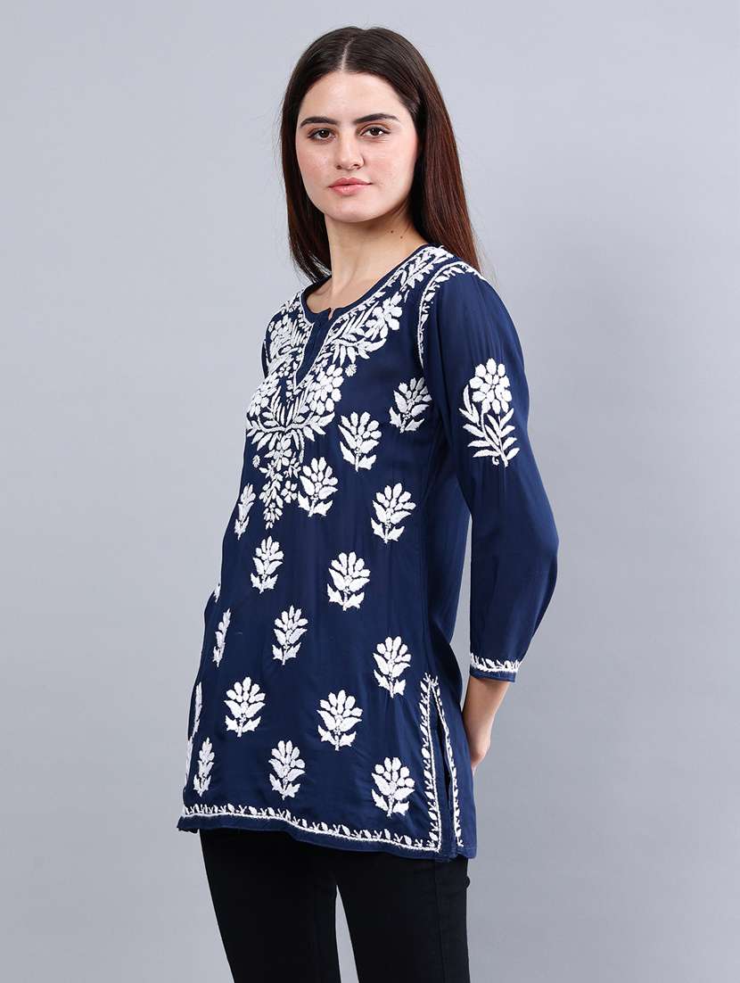 women chikankari straight kurti - 21450817 - Standard Image - 1