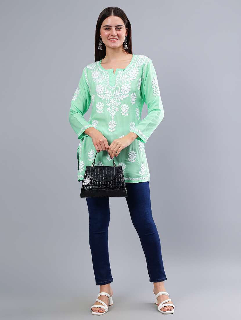 women chikankari straight kurti - 21450818 - Standard Image - 4