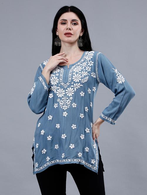 women chikankari straight kurti - 21450820 - Standard Image - 0