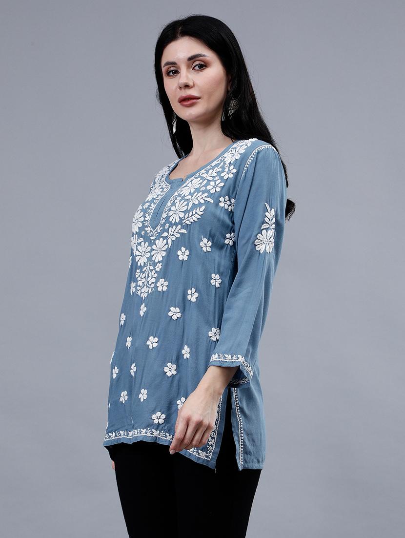 women chikankari straight kurti - 21450820 - Standard Image - 1