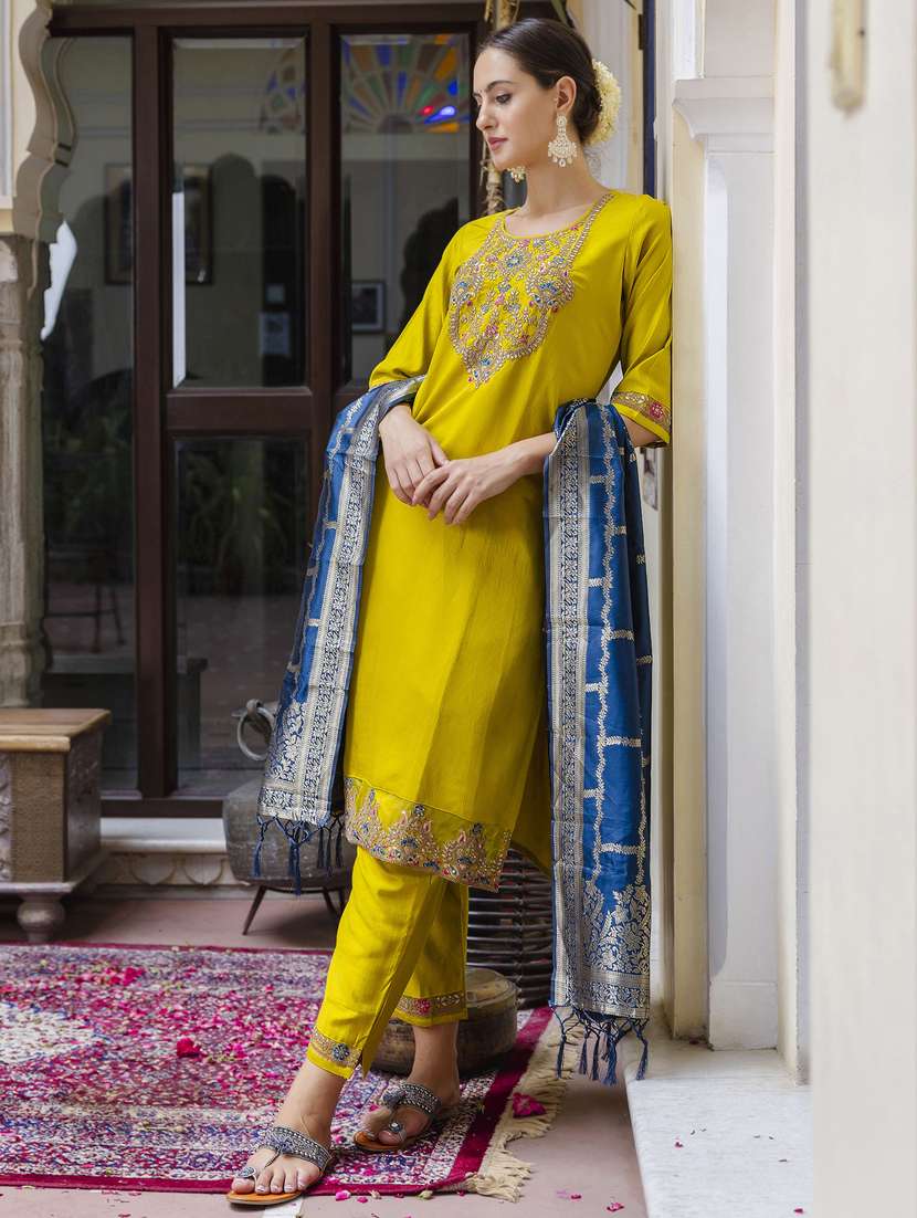 women yellow kurta dupatta set - 21450864 -  Standard Image - 1