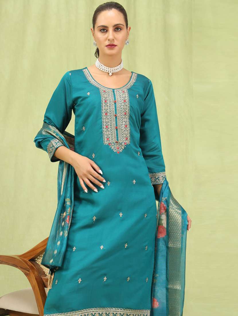 women teal green kurta dupatta set - 21450867 - Standard Image - 4