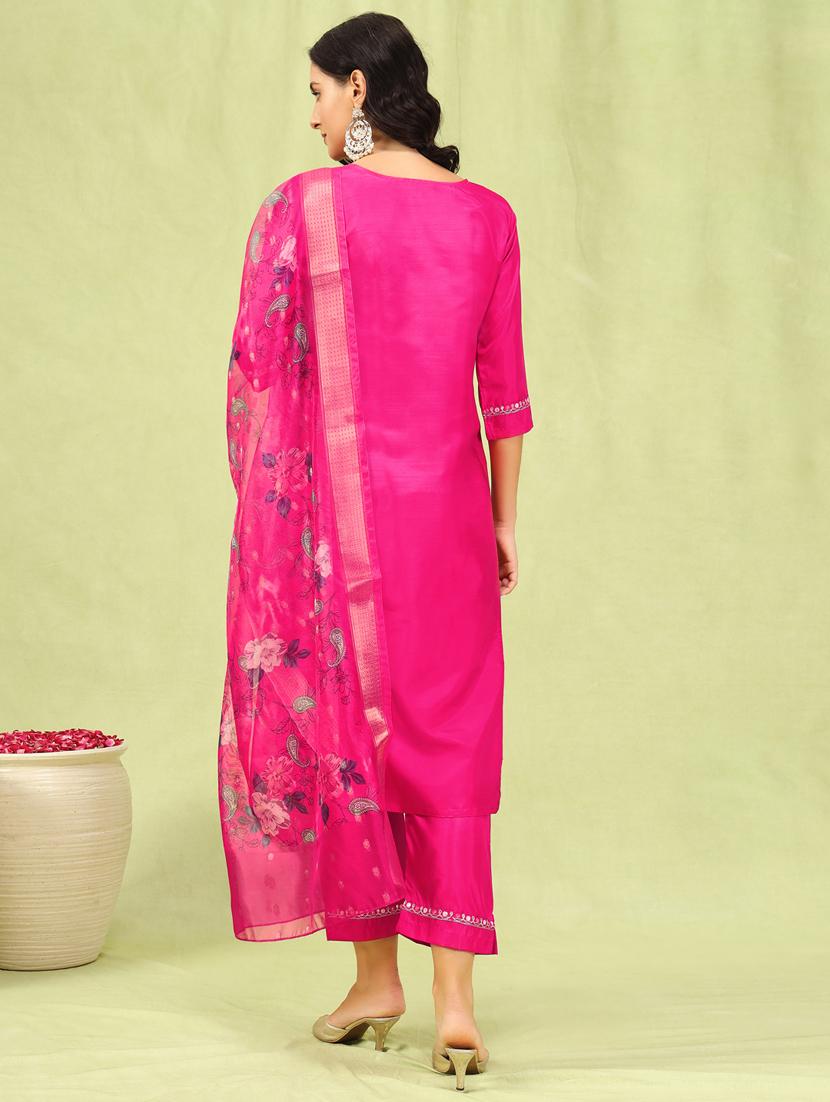 women three quarter sleeve kurta pant with dupatta set - 21450870 -  Standard Image - 1