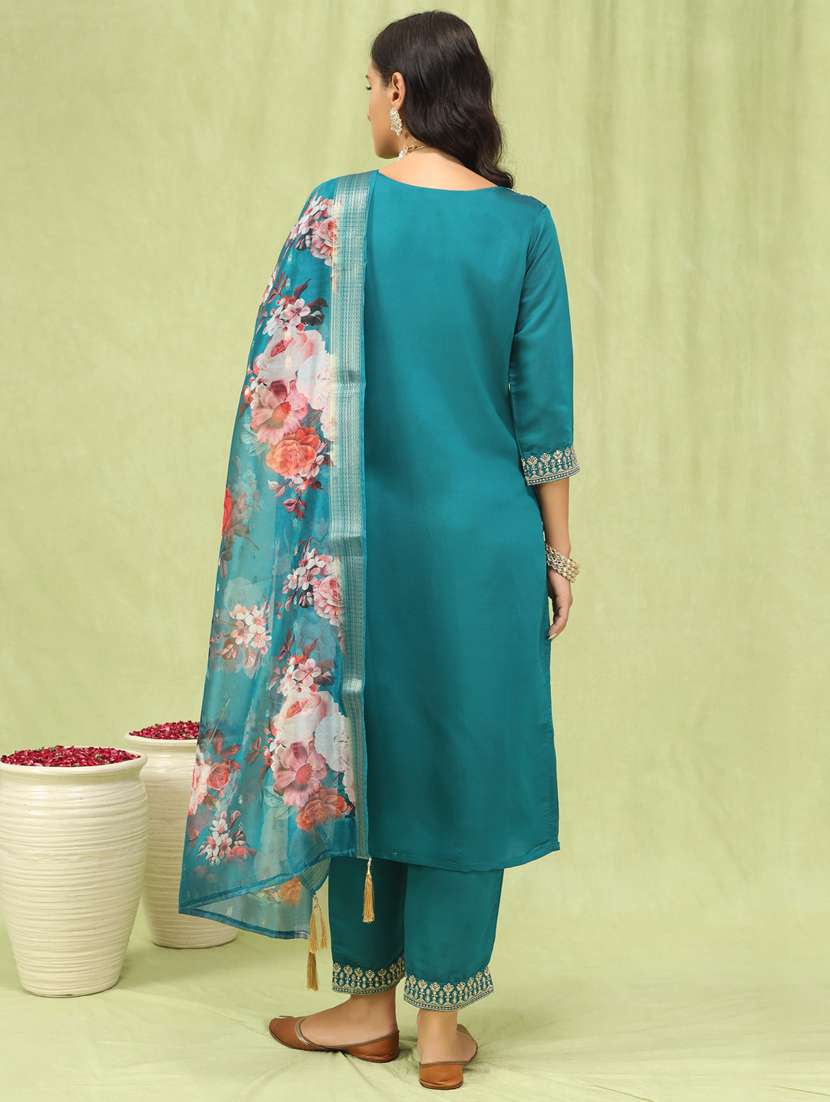women teal green kurta dupatta set - 21450873 -  Standard Image - 1