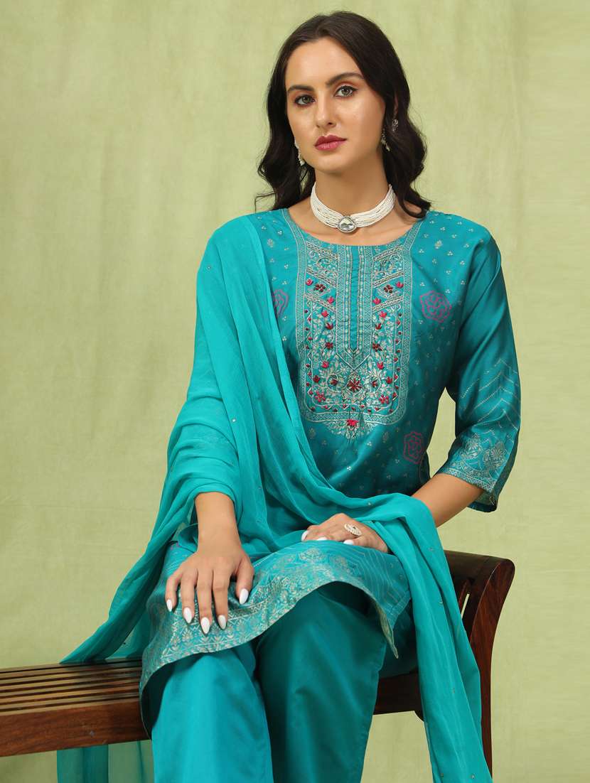 women blue kurta dupatta set - 21450875 -  Standard Image - 4
