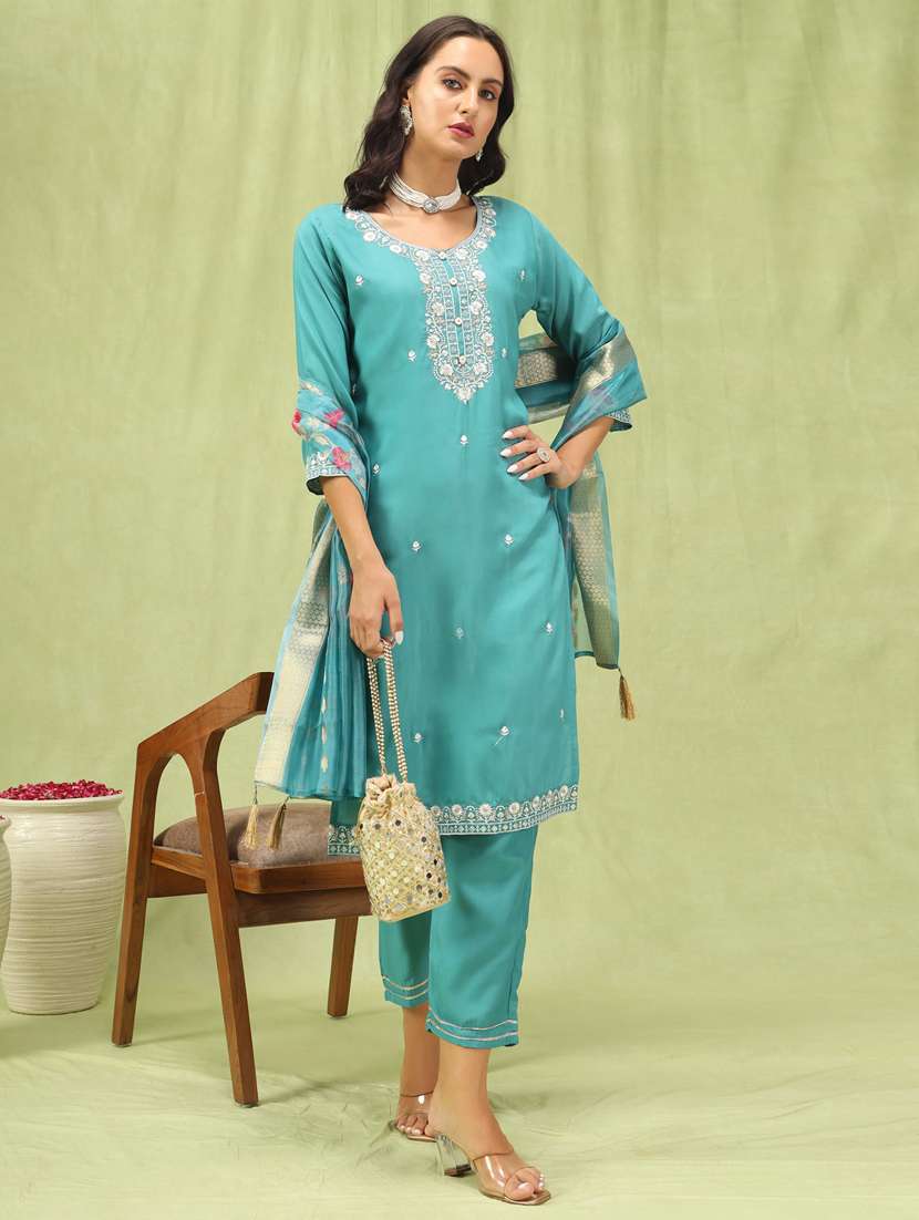 women blue kurta dupatta set - 21450882 -  Standard Image - 1