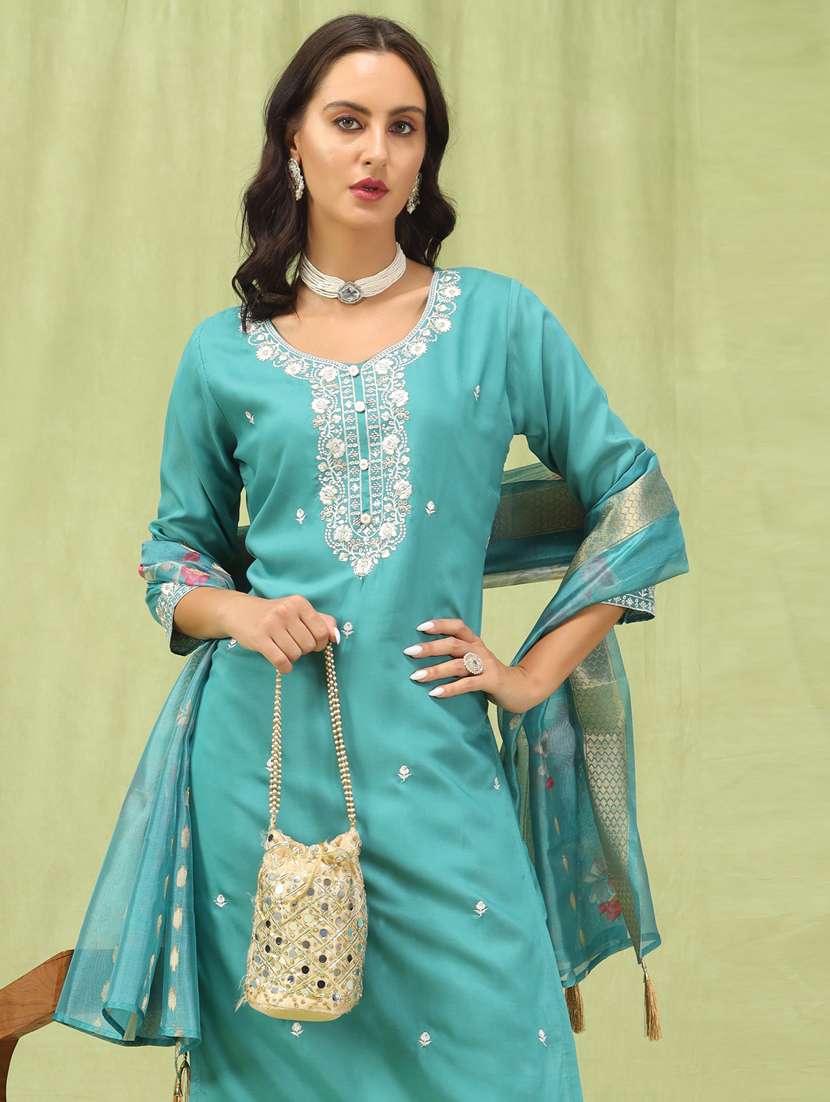 women blue kurta dupatta set - 21450882 - Standard Image - 4