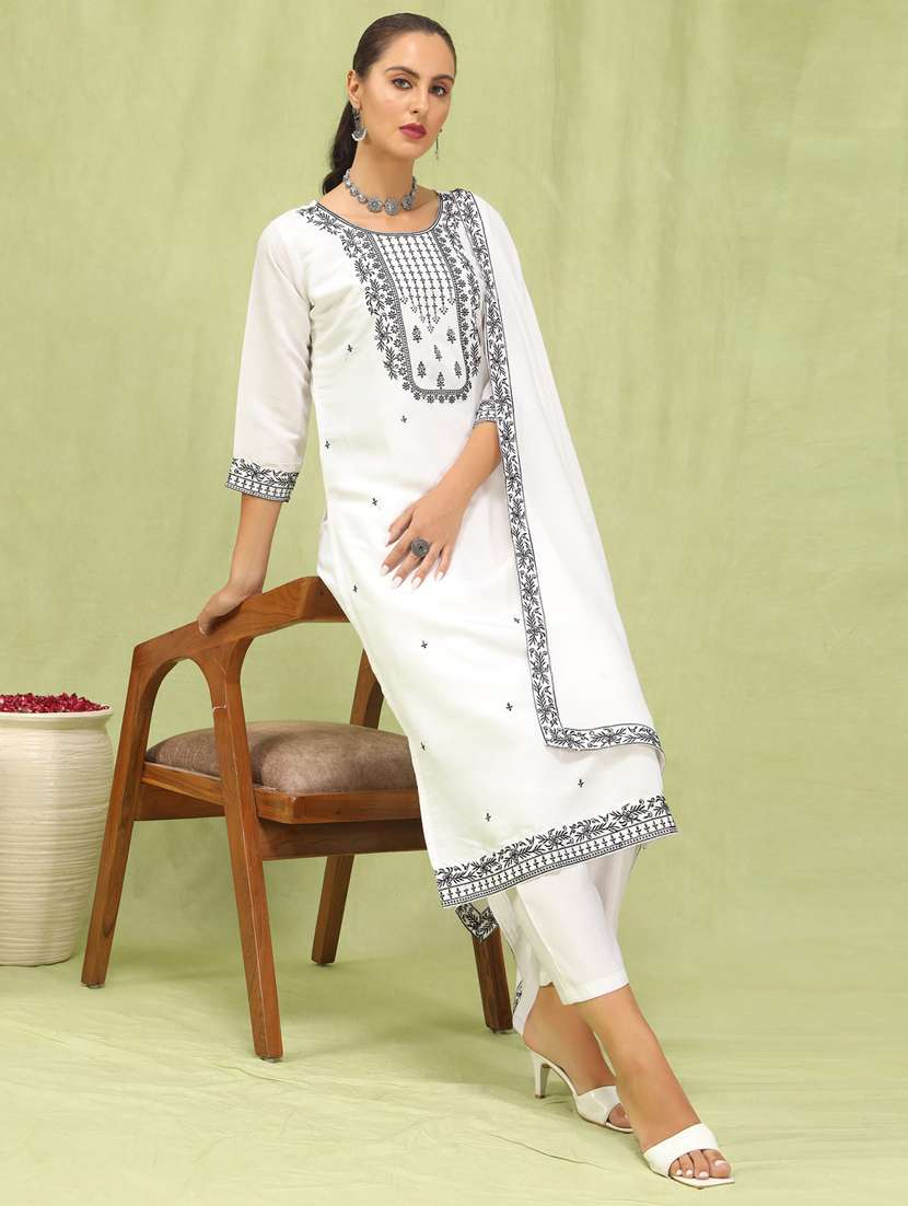 women white kurta dupatta set
