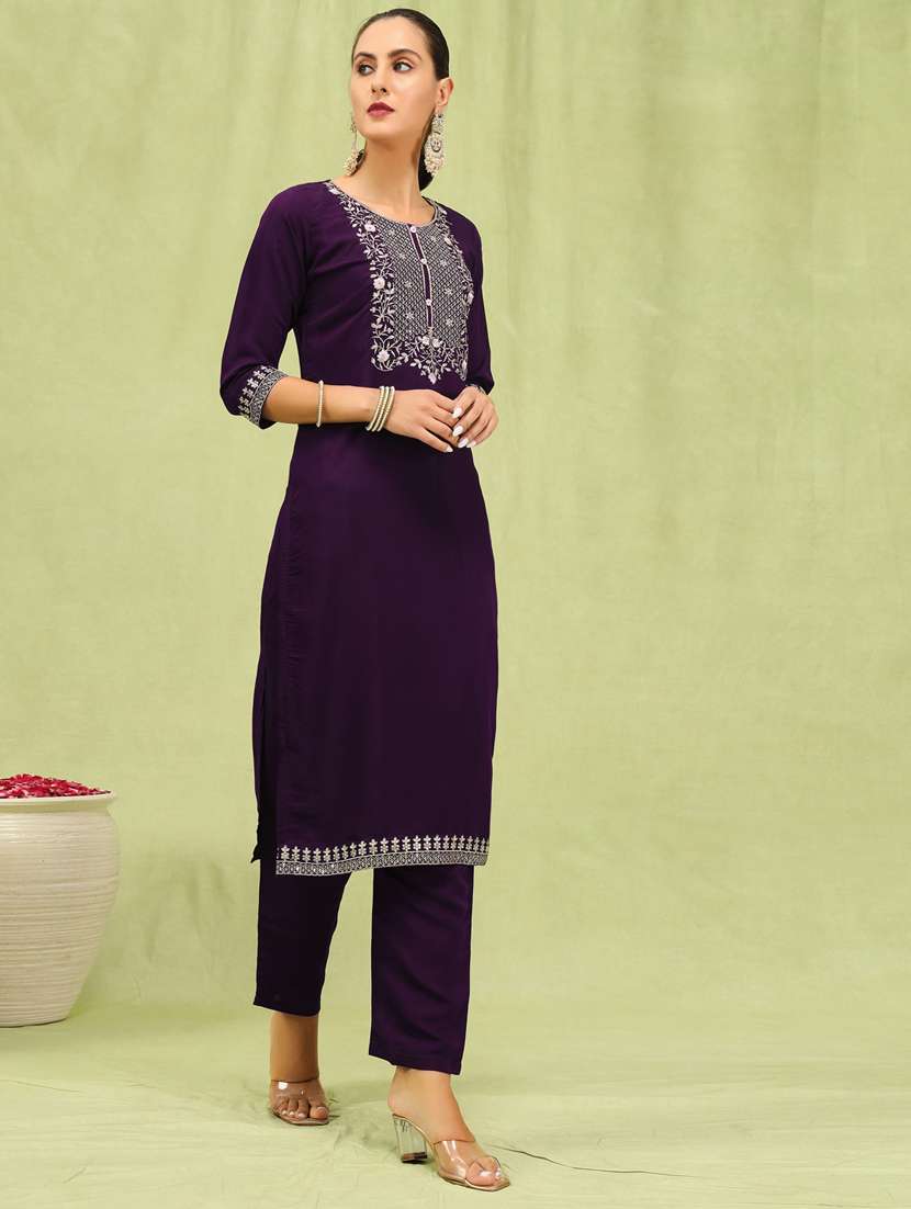 women purple kurta dupatta set - 21450888 -  Standard Image - 1
