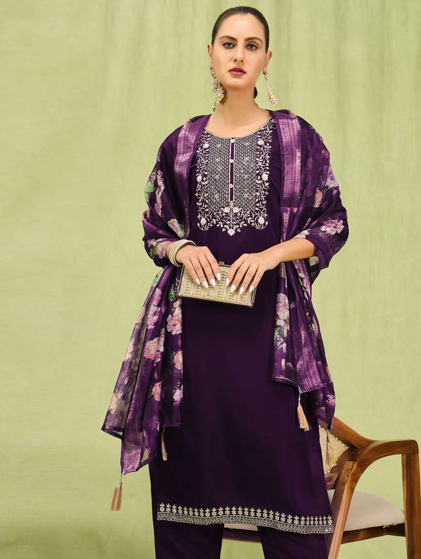 women purple kurta dupatta set - 21450888 -  Standard Image - 4
