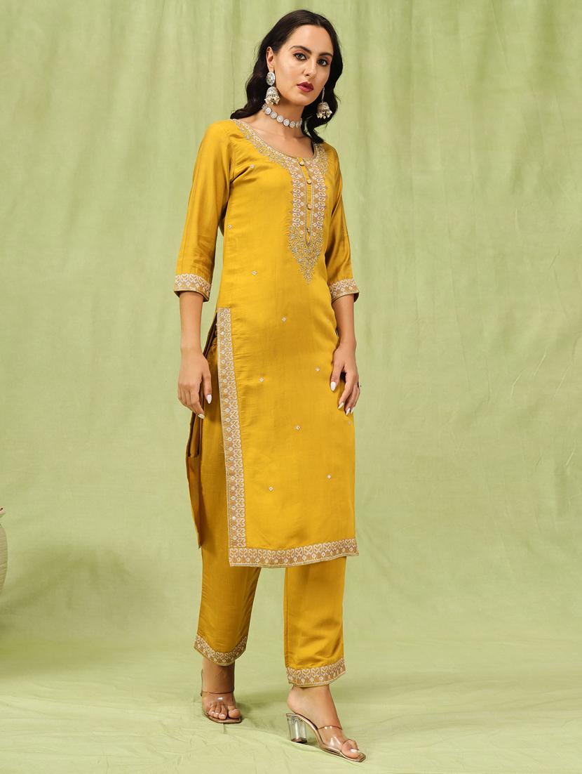 women mustard kurta dupatta set - 21450891 - Standard Image - 1