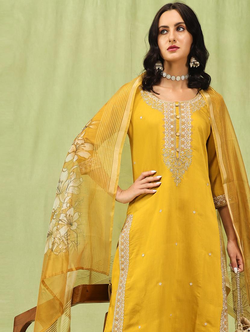 women mustard kurta dupatta set - 21450891 - Standard Image - 4
