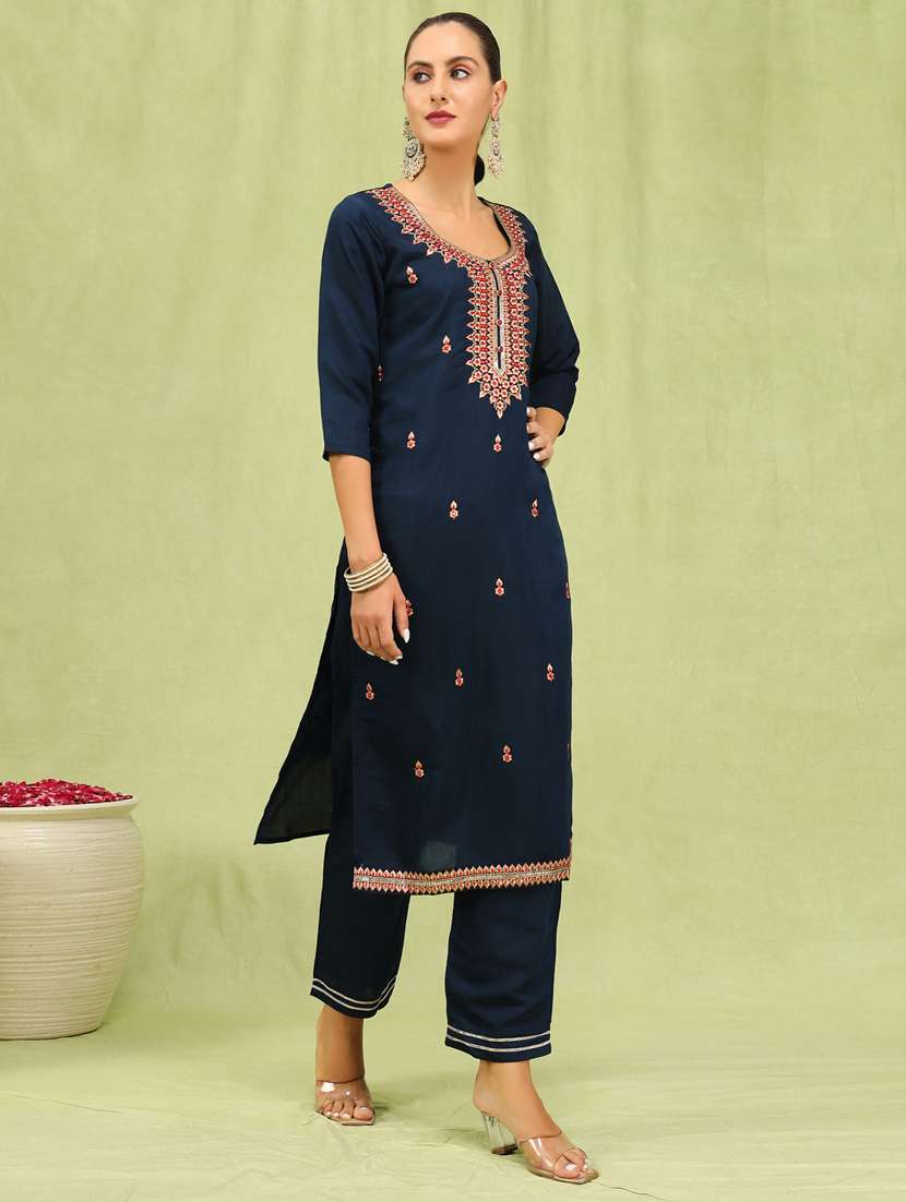 women navy blue kurta dupatta set - 21450892 - Standard Image - 1