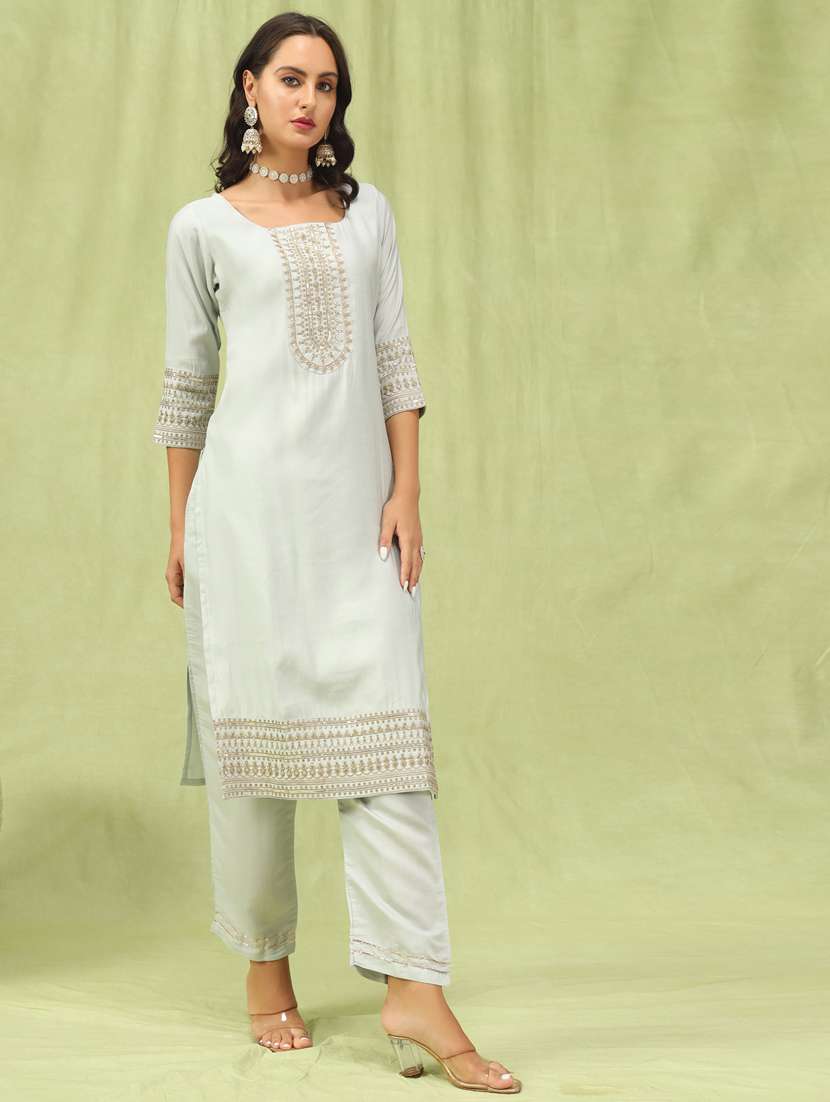 women grey kurta dupatta set - 21450894 -  Standard Image - 1