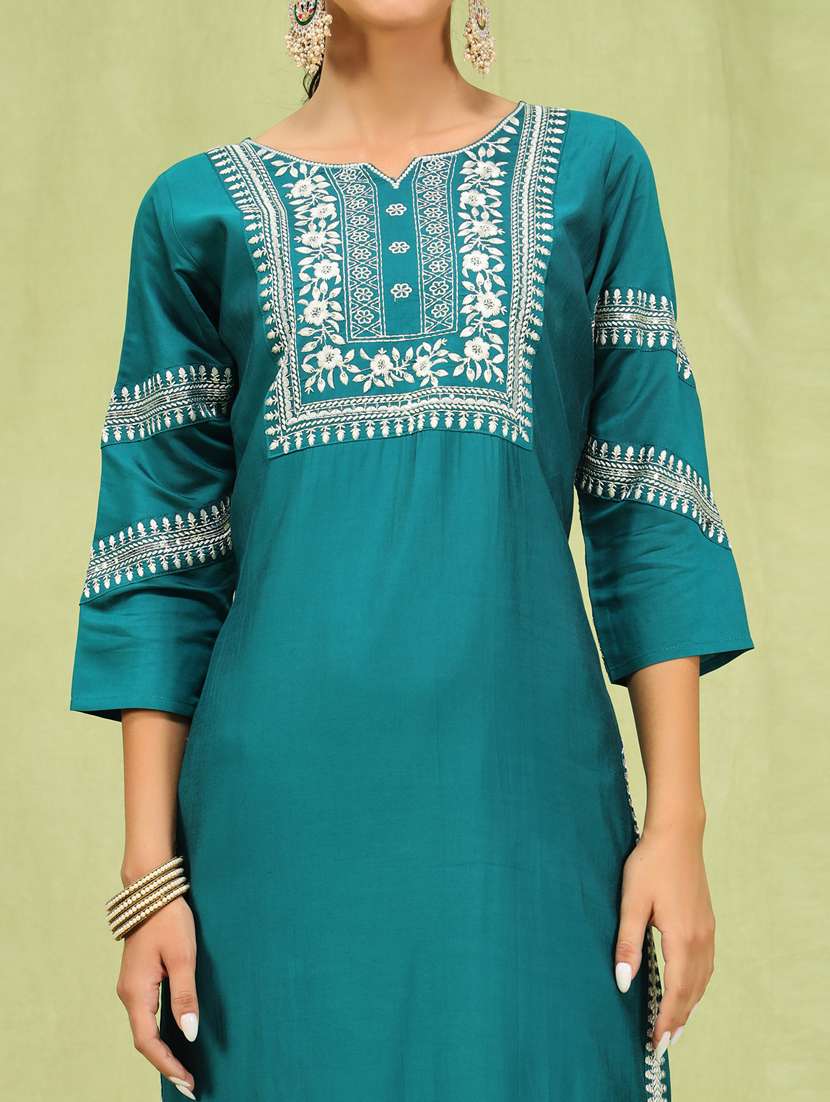 women teal green kurta dupatta set - 21450898 - Standard Image - 4