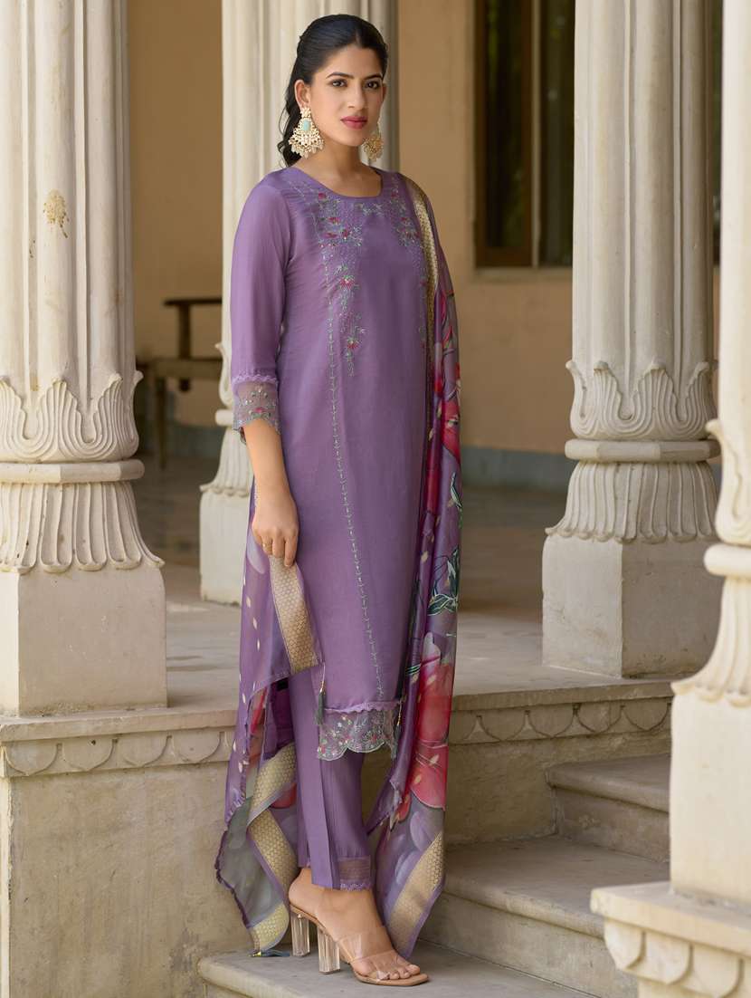 women purple kurta dupatta set - 21450899 -  Standard Image - 1