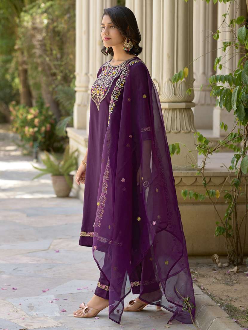 women purple kurta dupatta set - 21450900 -  Standard Image - 1