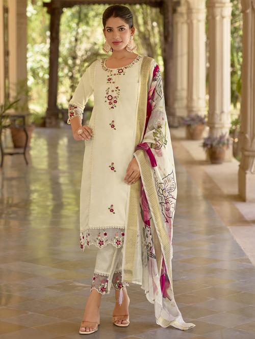 women off-white kurta dupatta set - 21450902 - Standard Image - 0