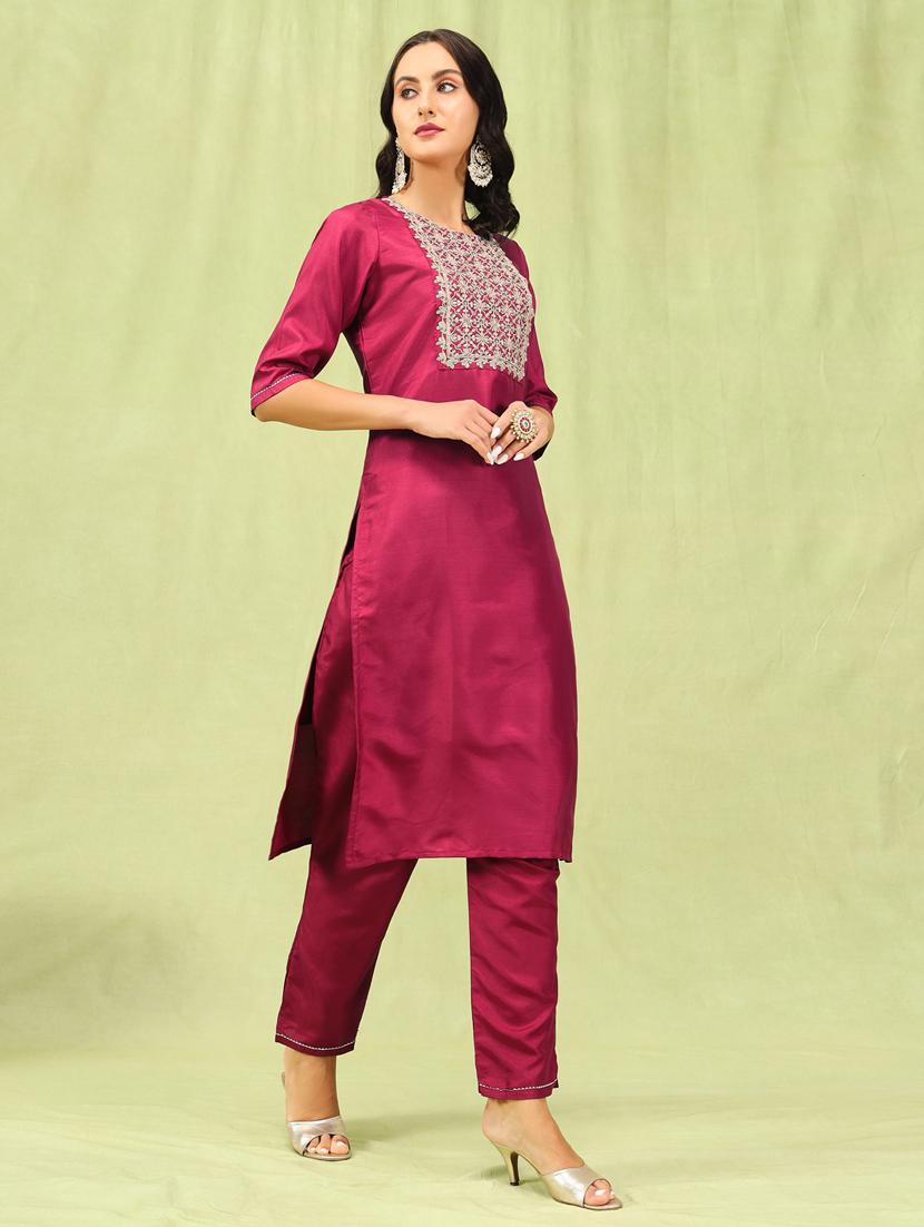 women maroon kurta dupatta set - 21450912 - Standard Image - 1