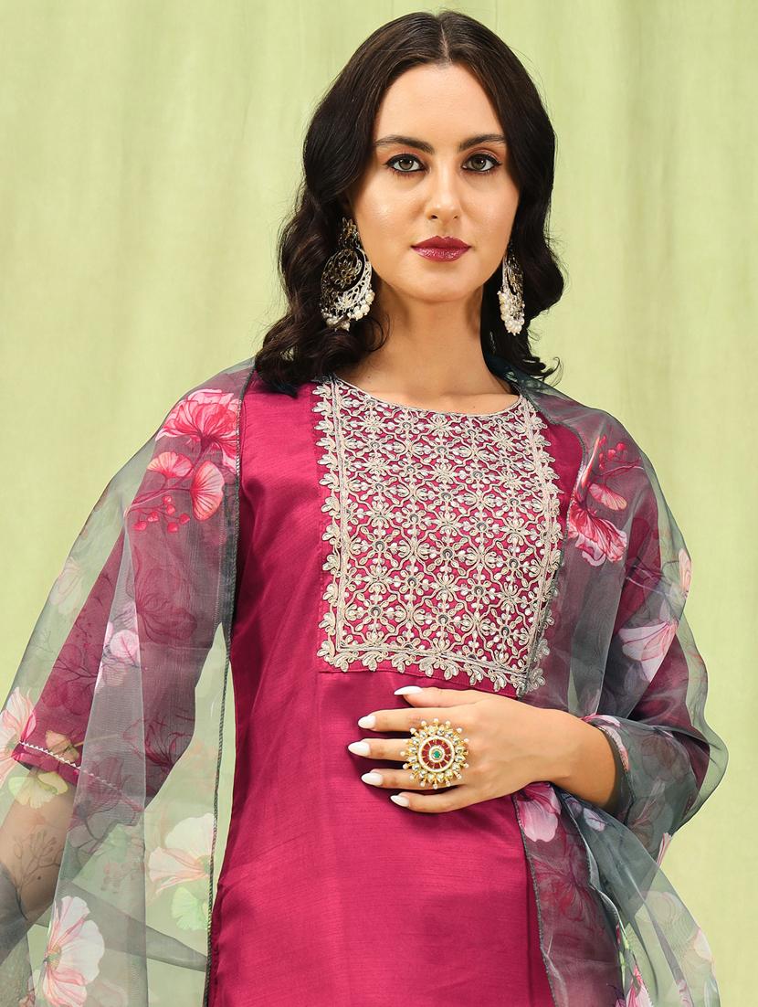 women maroon kurta dupatta set - 21450912 - Standard Image - 4