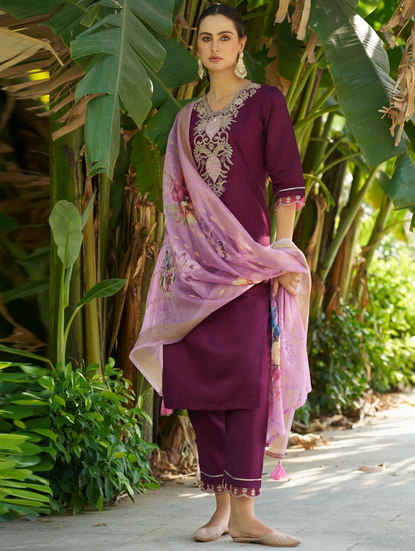 women purple kurta dupatta set - 21450914 - Standard Image - 1