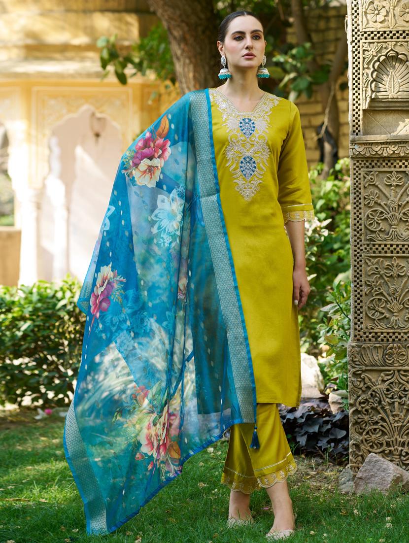 women green kurta dupatta set - 21450915 -  Standard Image - 1