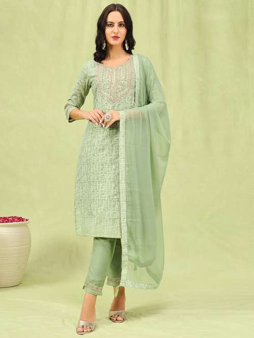 women three quarter sleeve kurta pant with dupatta set - 21450921 - Standard Image - 0