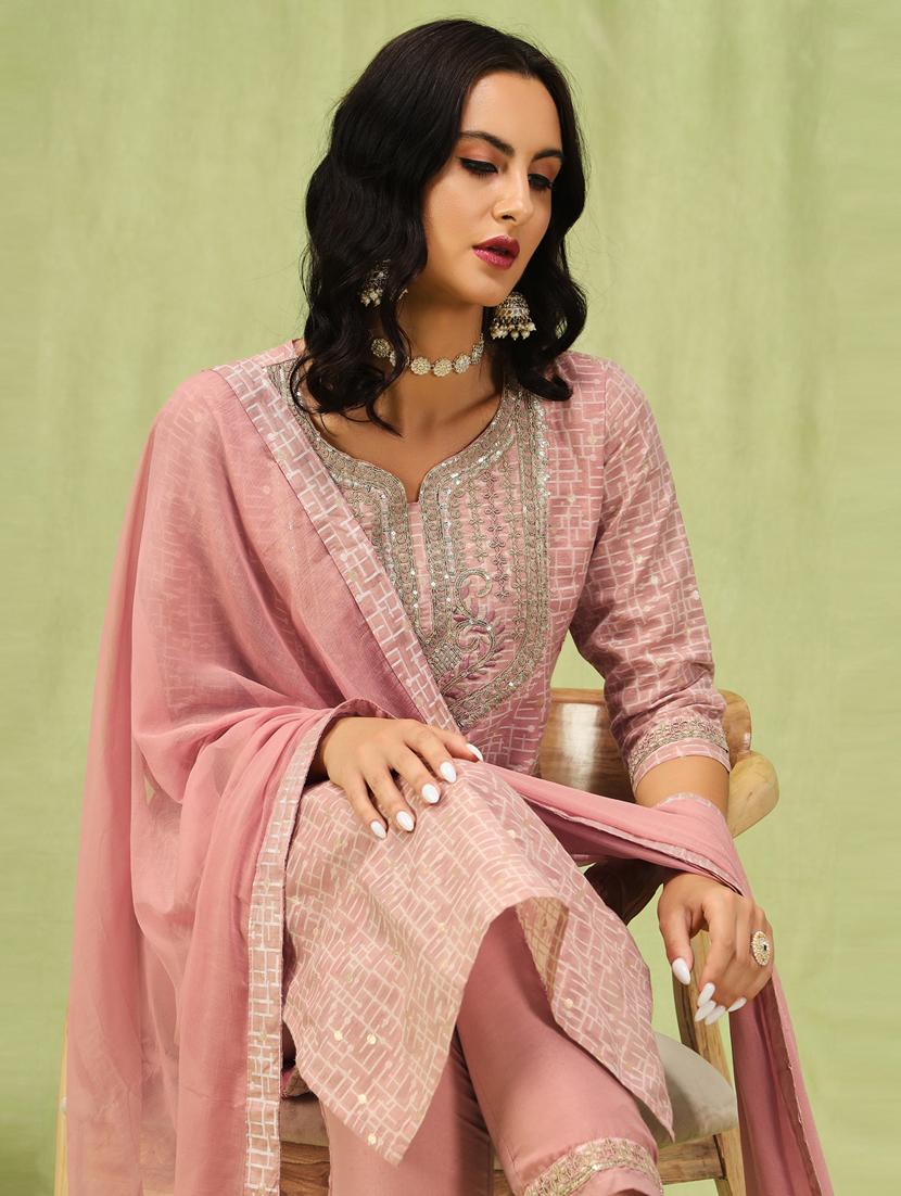 women three quarter sleeve kurta pant with dupatta set - 21450922 - Standard Image - 4
