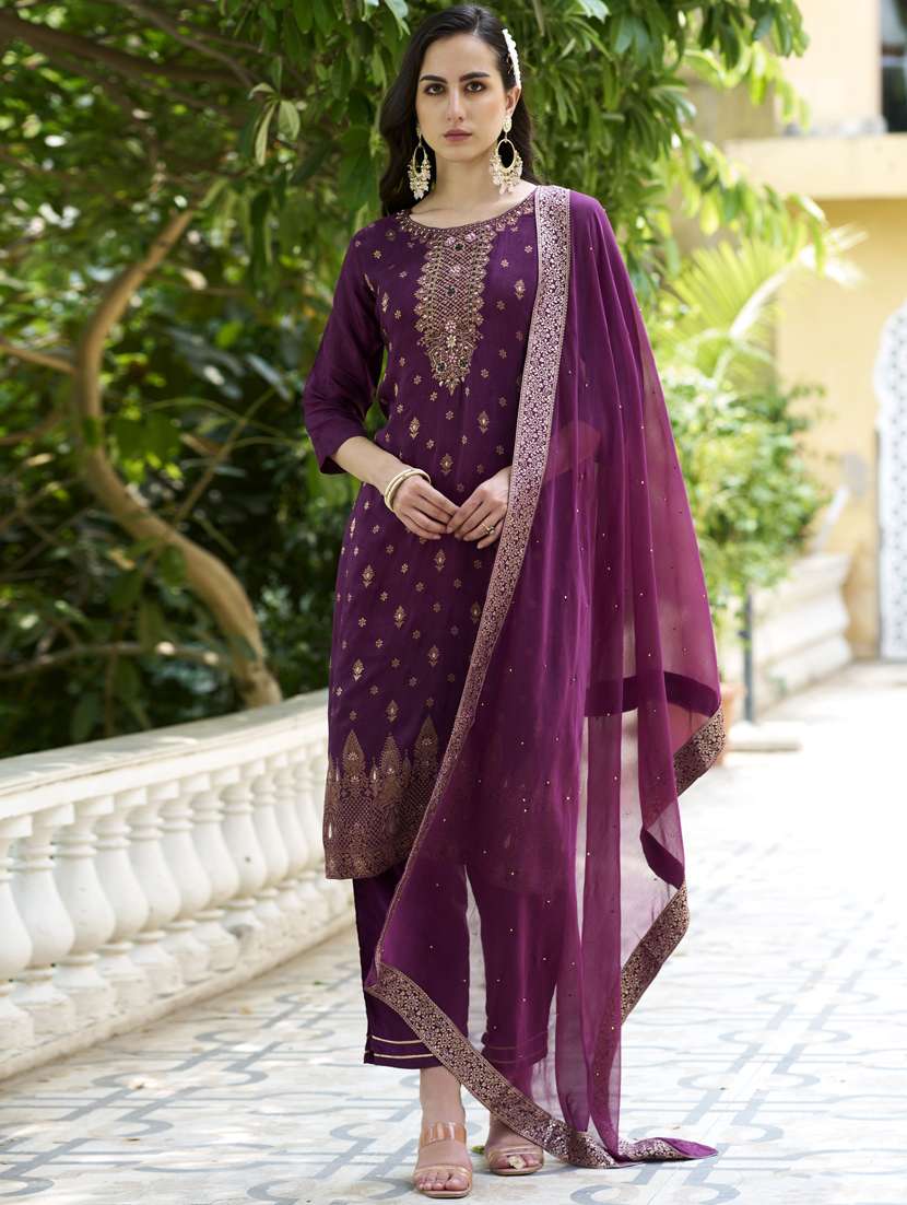 women purple kurta dupatta set - 21450924 -  Standard Image - 1