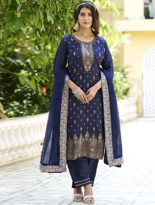 women navy blue kurta dupatta set - 21450925 - Standard Image - 0