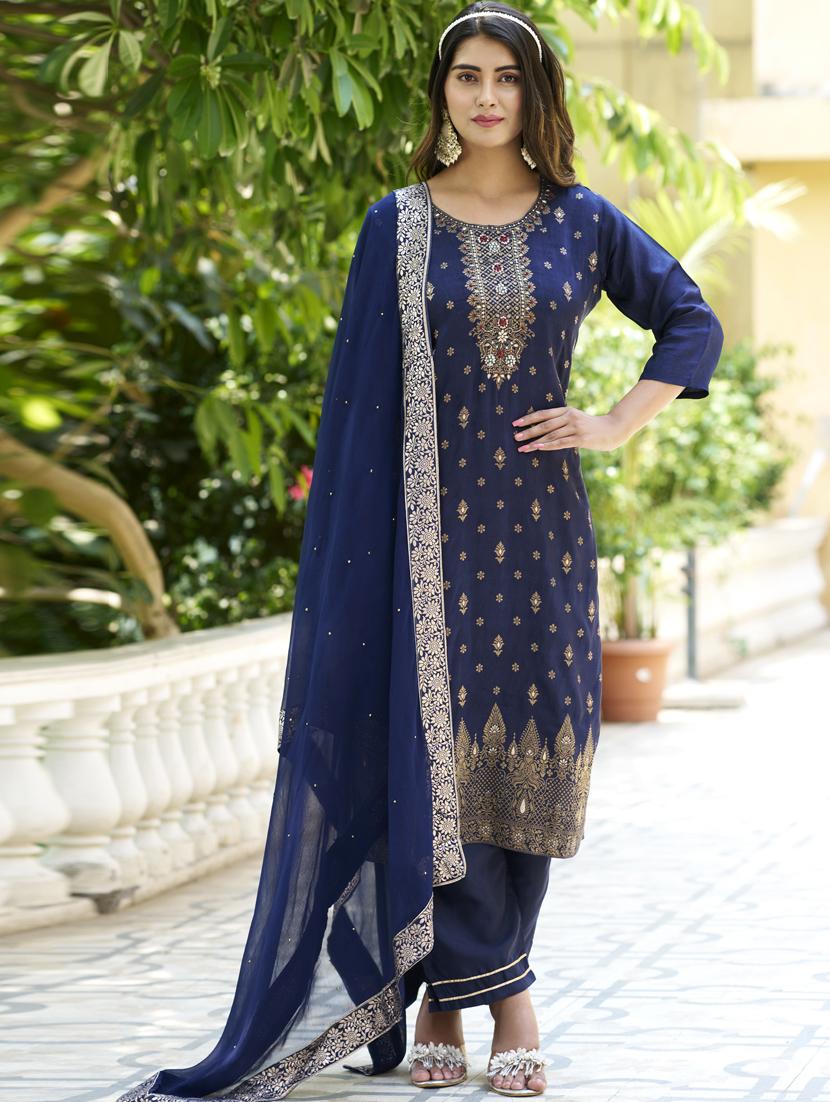women navy blue kurta dupatta set - 21450925 - Standard Image - 1