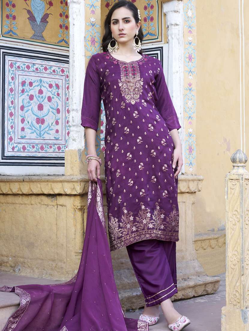 women purple kurta dupatta set - 21450934 -  Standard Image - 1