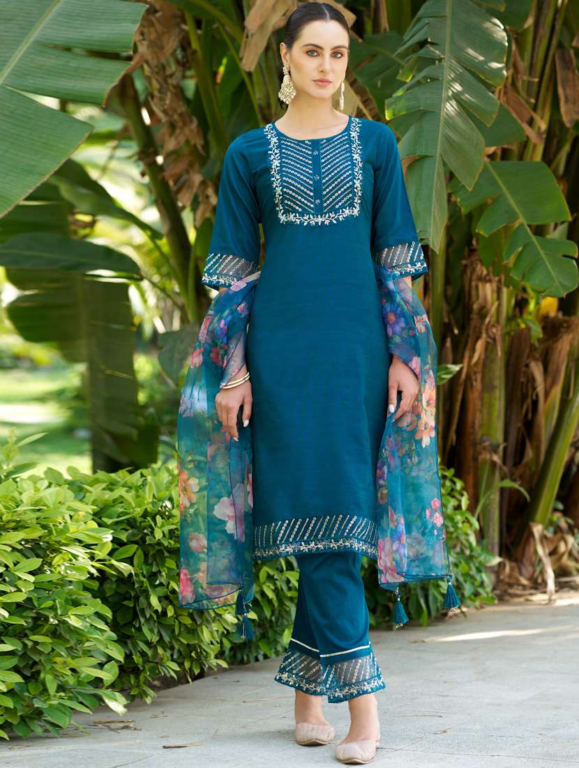 women blue kurta dupatta set - 21450936 -  Standard Image - 1