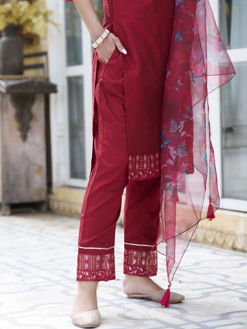 women maroon kurta dupatta set - 21450938 -  Standard Image - 4