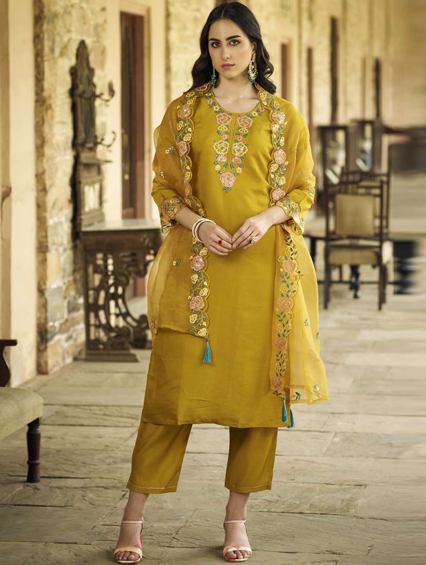women mustard kurta dupatta set - 21450940 -  Standard Image - 1