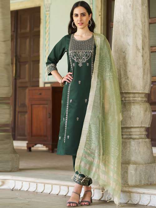 women green kurta dupatta set - 21450952 -  Standard Image - 0