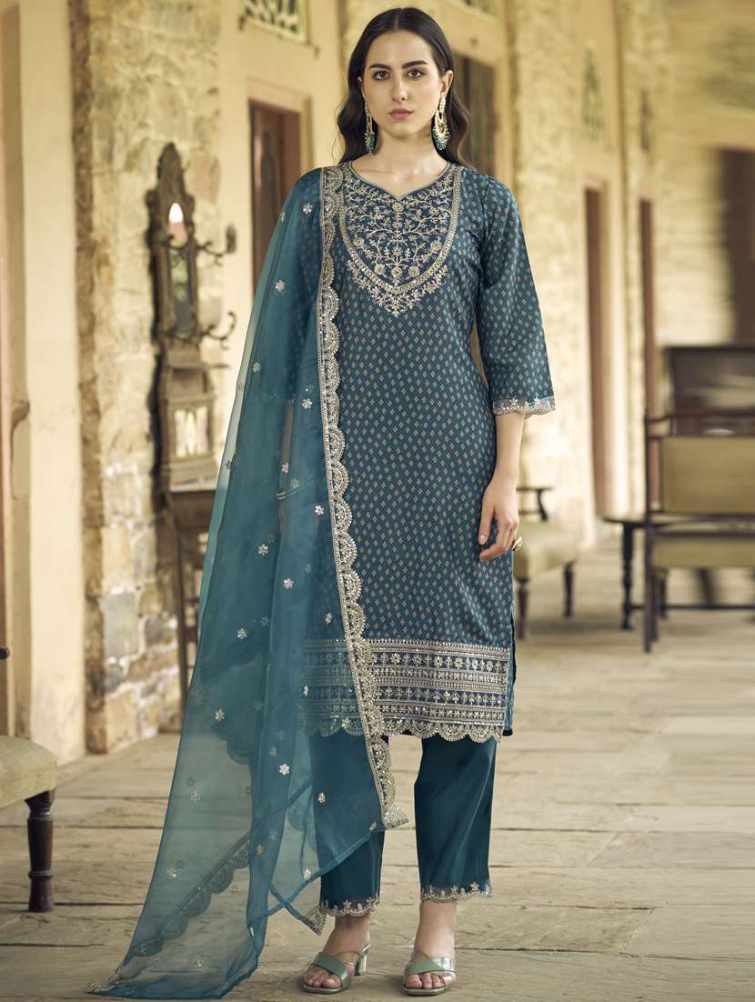 women blue kurta dupatta set - 21450954 -  Standard Image - 1