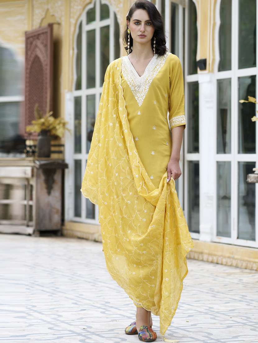 women yellow kurta dupatta set