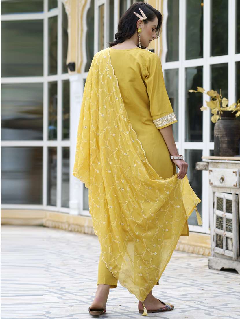 women yellow kurta dupatta set - 21450957 -  Standard Image - 1