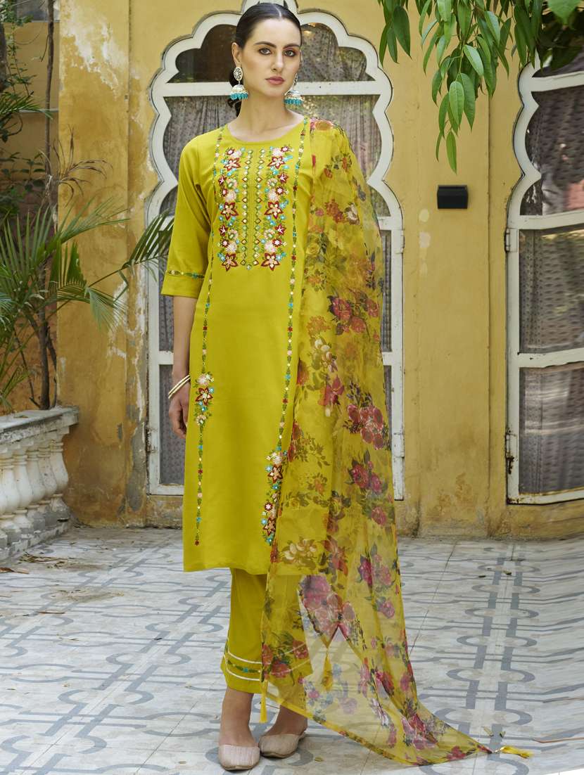 women lime kurta dupatta set - 21450964 -  Standard Image - 1
