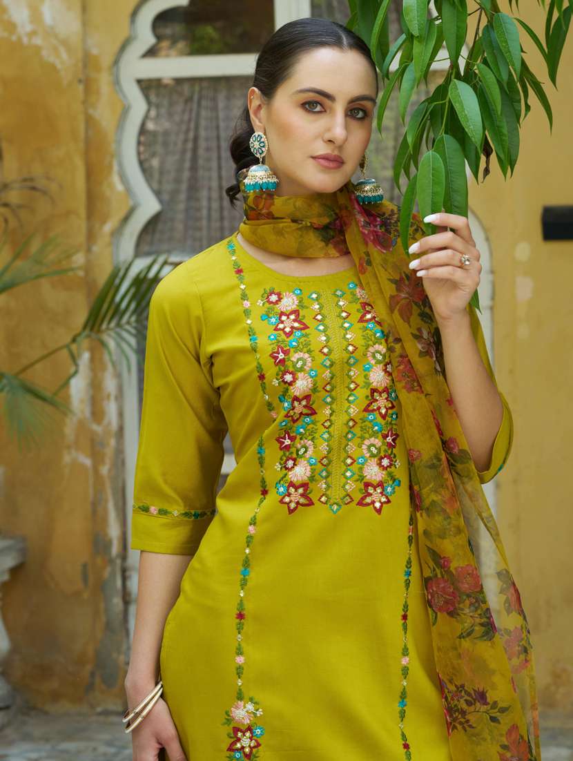 women lime kurta dupatta set - 21450964 -  Standard Image - 4