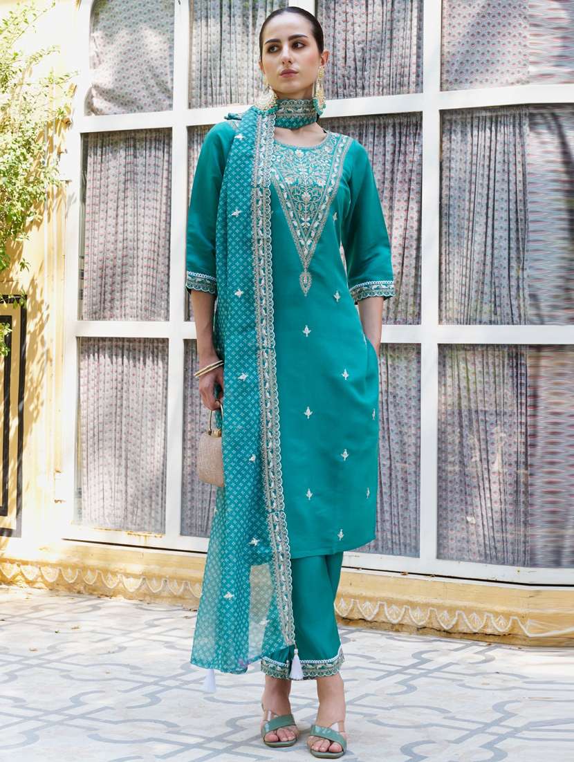 women blue kurta dupatta set - 21450972 - Standard Image - 1