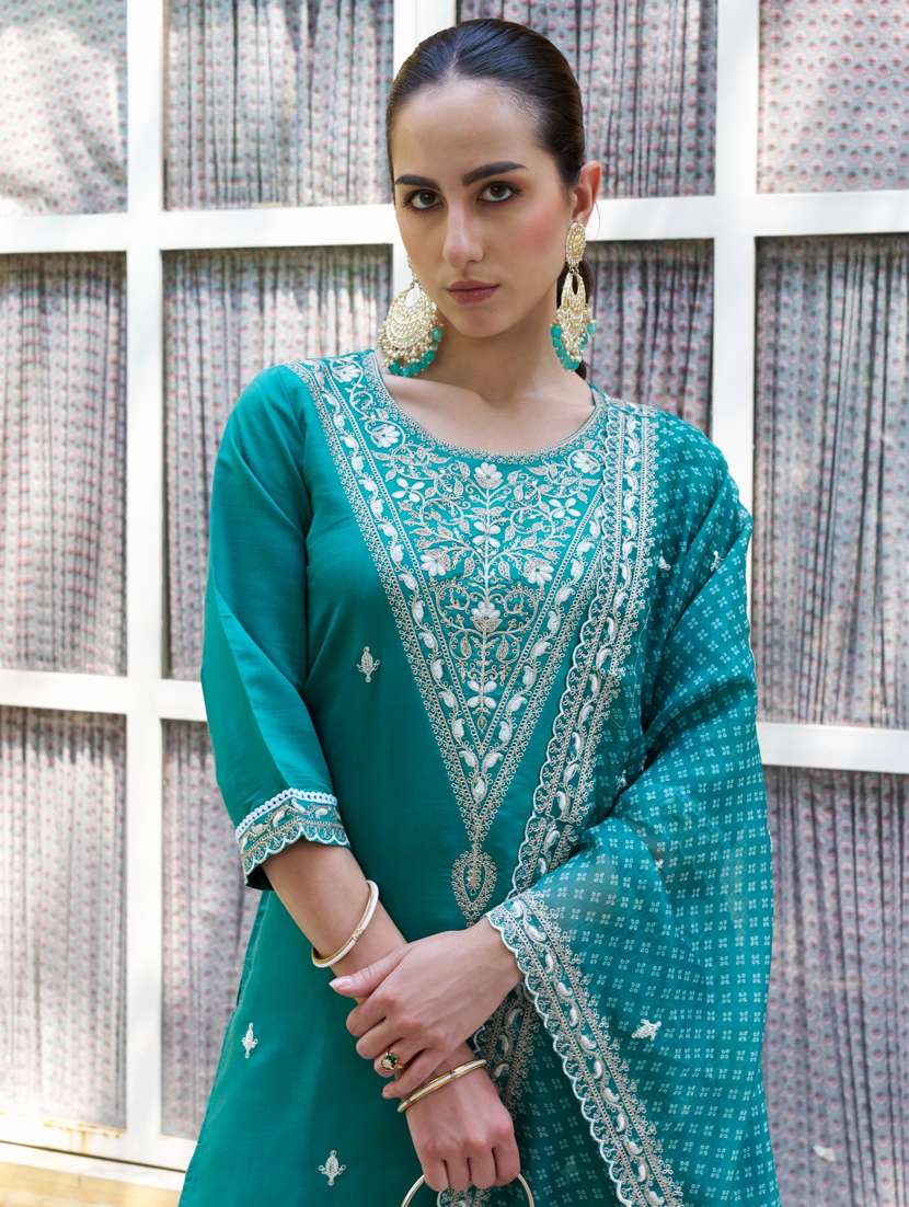 women blue kurta dupatta set - 21450972 - Standard Image - 4