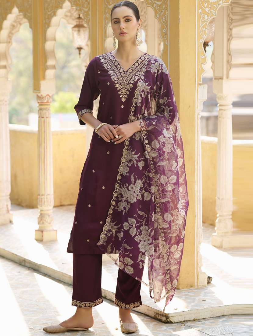 women purple kurta dupatta set - 21450977 -  Standard Image - 1