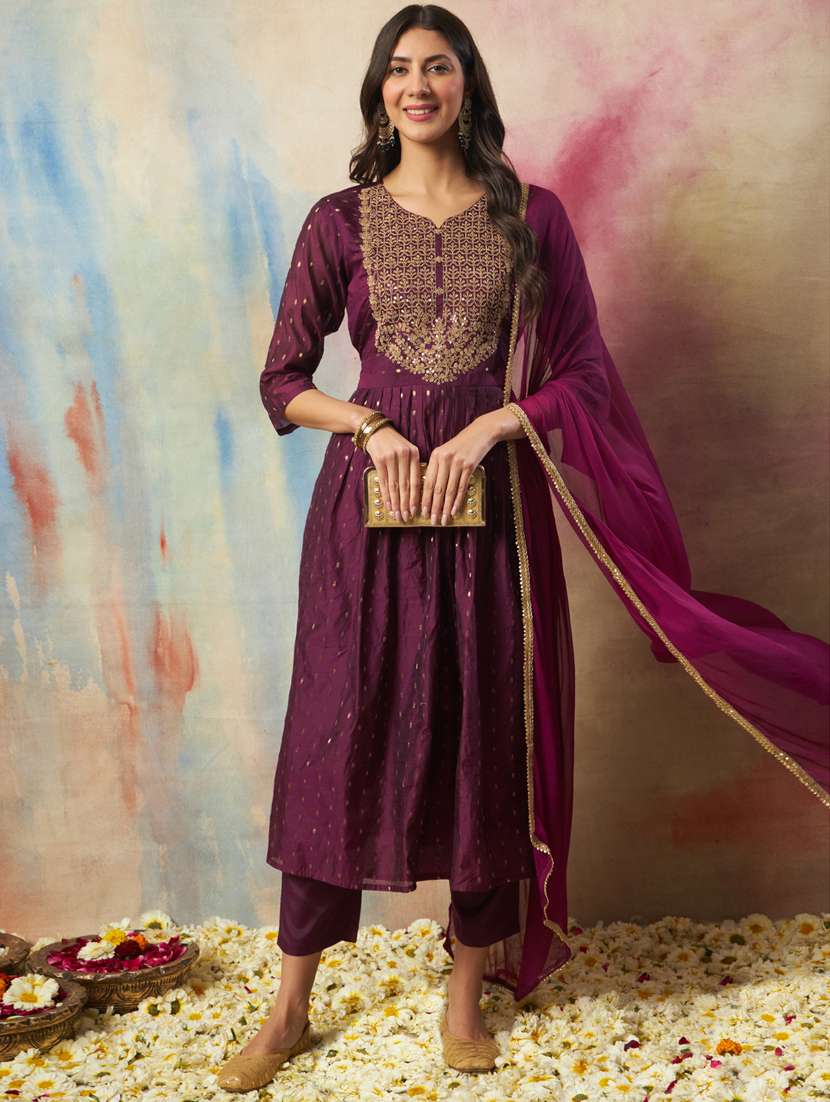 women purple kurta dupatta set - 21451014 -  Standard Image - 1