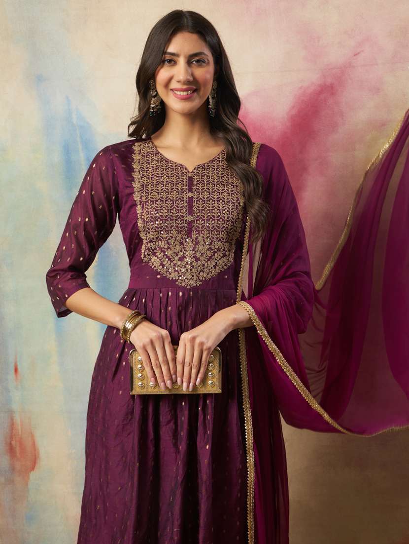 women purple kurta dupatta set - 21451014 -  Standard Image - 4
