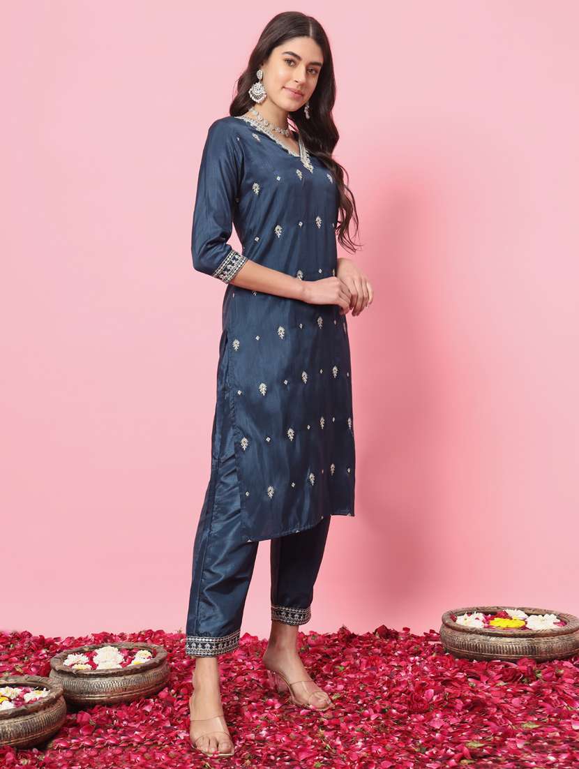 women navy blue kurta dupatta set - 21451038 -  Standard Image - 1